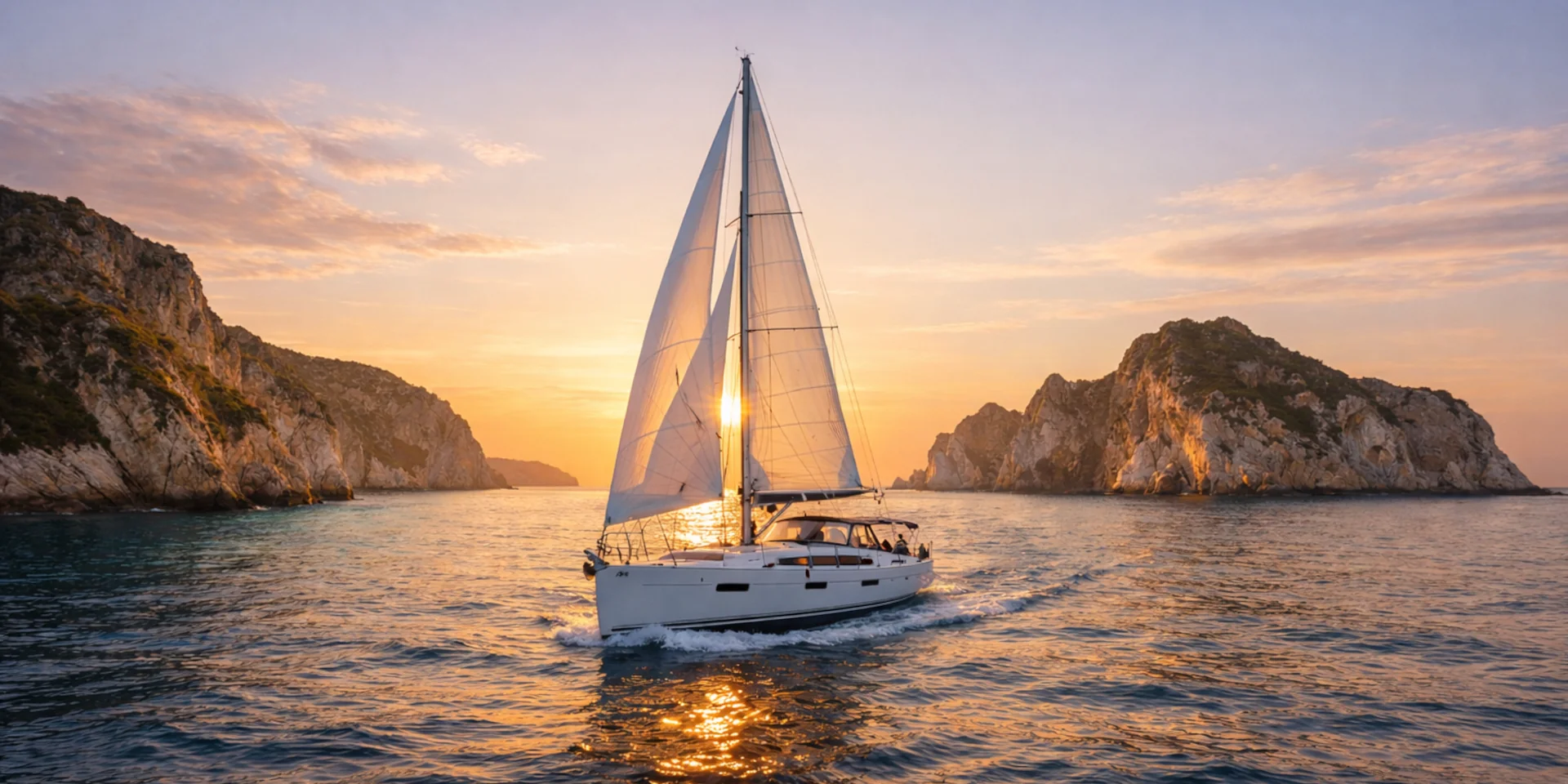 Yacht a vela al tramonto nel mare tra Ponza e Palmarola, riflessi dorati sull’acqua